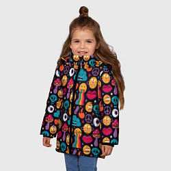 Куртка зимняя для девочки Психоделические эмодзи, цвет: 3D-светло-серый — фото 2