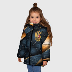 Куртка зимняя для девочки Золотой герб России на объемном фоне, цвет: 3D-черный — фото 2