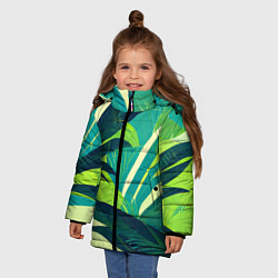 Куртка зимняя для девочки Яркие тропические листья пальмы, цвет: 3D-светло-серый — фото 2