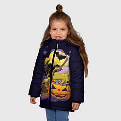 Куртка зимняя для девочки Чёрный котёнок и тыквы, цвет: 3D-светло-серый — фото 2