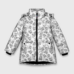 Куртка зимняя для девочки Череп штрихованный, цвет: 3D-черный