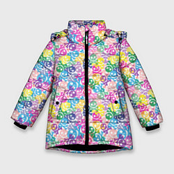 Куртка зимняя для девочки Череп и сердца, цвет: 3D-черный
