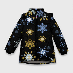 Зимняя куртка для девочки Новый год снежинки на чёрном фоне