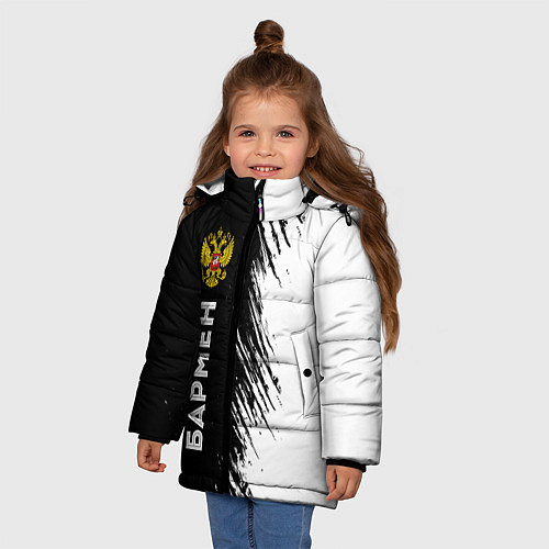Зимняя куртка для девочки Бармен из России и герб РФ: по-вертикали / 3D-Черный – фото 3