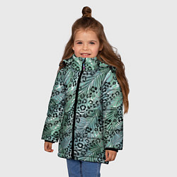 Куртка зимняя для девочки Листья пальмы на леопардовом серо - зеленом фоне, цвет: 3D-черный — фото 2