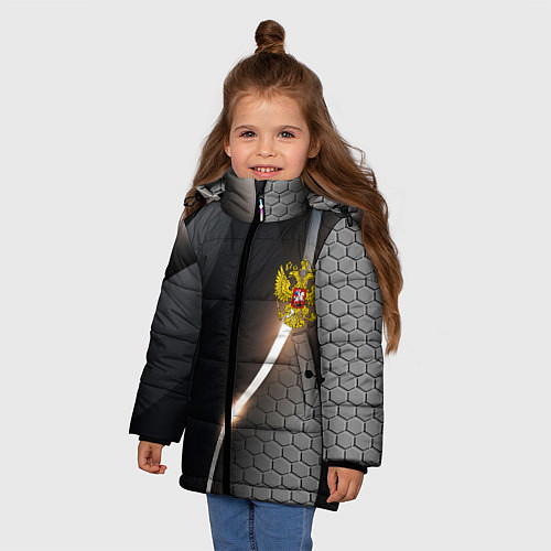 Зимняя куртка для девочки Герб РФ киберпанк / 3D-Черный – фото 3