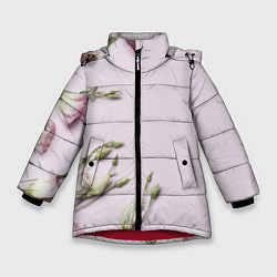 Зимняя куртка для девочки Красивые Цветы на Розовом фоне