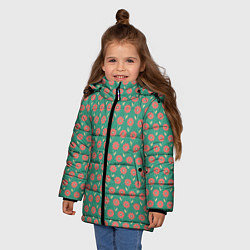 Куртка зимняя для девочки Паттерн из цветов на зеленом фоне, цвет: 3D-светло-серый — фото 2