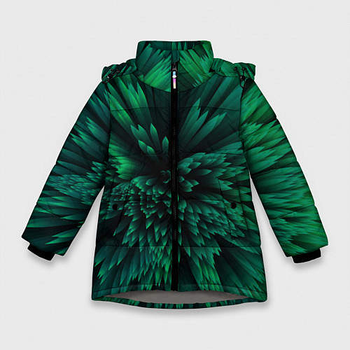 Зимняя куртка для девочки Объёмные острые зелёные фигуры / 3D-Светло-серый – фото 1