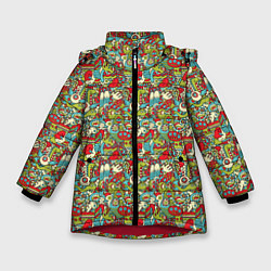 Куртка зимняя для девочки Монстрики, животные и пришельцы, цвет: 3D-красный