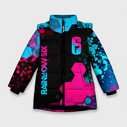 Куртка зимняя для девочки Rainbow Six - neon gradient: надпись, символ, цвет: 3D-черный