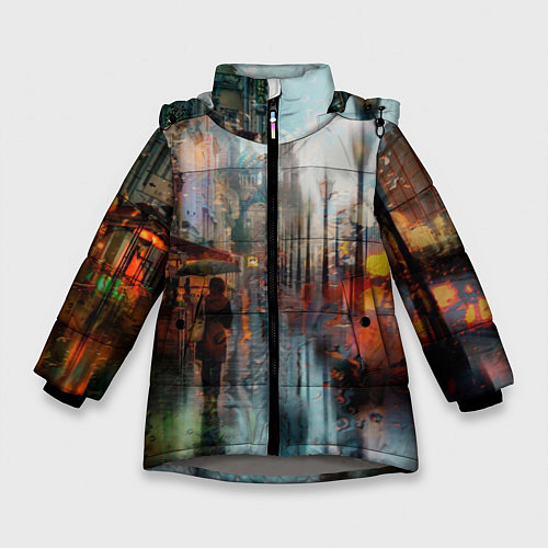 Зимняя куртка для девочки В Питере дождь / 3D-Светло-серый – фото 1