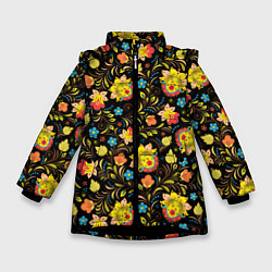 Куртка зимняя для девочки Русский яркий узор, цвет: 3D-черный