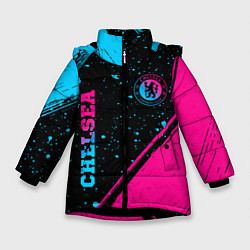 Куртка зимняя для девочки Chelsea - neon gradient: надпись, символ, цвет: 3D-черный