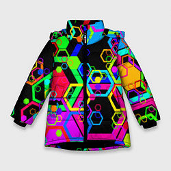 Зимняя куртка для девочки Разноцветная геометрическая текстура