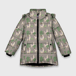 Зимняя куртка для девочки Три забавных ламы среди кактусов