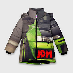 Куртка зимняя для девочки JDM машина зеленая тюнингованная, цвет: 3D-черный