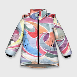 Куртка зимняя для девочки Буйство красок акварель, цвет: 3D-светло-серый