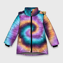 Куртка зимняя для девочки Сине-фиолетовый тай дай, цвет: 3D-светло-серый