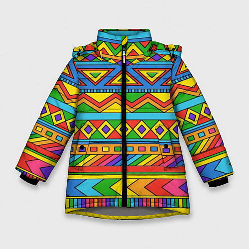 Зимняя куртка для девочки Красивый цветной орнамент / 3D-Светло-серый – фото 1
