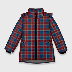 Зимняя куртка для девочки Красно синий клетчатый узор Шотландка