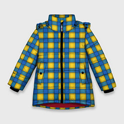 Куртка зимняя для девочки Желтый с синим клетчатый модный узор, цвет: 3D-красный