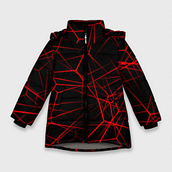 Куртка зимняя для девочки Красные линии на черном фоне, цвет: 3D-светло-серый