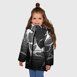 Куртка зимняя для девочки Черно-белый мрамор с трещинами, цвет: 3D-черный — фото 2