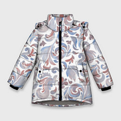 Куртка зимняя для девочки Голубой узор винтаж, цвет: 3D-светло-серый