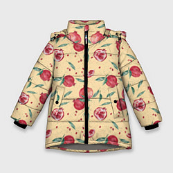 Куртка зимняя для девочки Узор с акварельными гранатами, цвет: 3D-светло-серый
