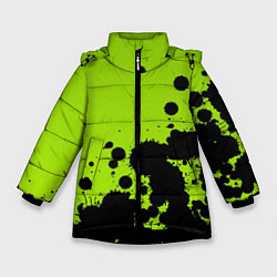 Куртка зимняя для девочки Чёрные кляксы на зелёном фоне, цвет: 3D-черный