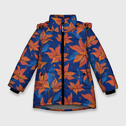 Куртка зимняя для девочки Осенние абстрактные цветы, цвет: 3D-светло-серый