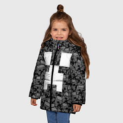 Куртка зимняя для девочки Головы криперов - Майнкрафт - ЧБ, цвет: 3D-светло-серый — фото 2