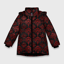 Зимняя куртка для девочки Красные классические узоры на черном фоне