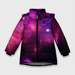 Куртка зимняя для девочки Фиолетовые неоновые блики, цвет: 3D-светло-серый