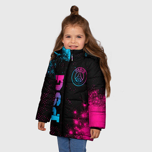Зимняя куртка для девочки PSG - neon gradient: надпись, символ / 3D-Черный – фото 3