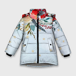 Куртка зимняя для девочки Новогодний букет из роз, цвет: 3D-светло-серый