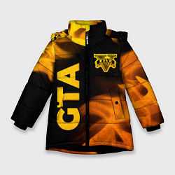 Куртка зимняя для девочки GTA - gold gradient: надпись, символ, цвет: 3D-черный