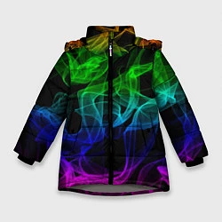 Куртка зимняя для девочки Разноцветный неоновый дым, цвет: 3D-светло-серый