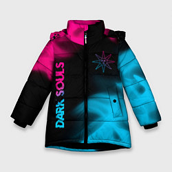 Куртка зимняя для девочки Dark Souls - neon gradient: надпись, символ, цвет: 3D-черный