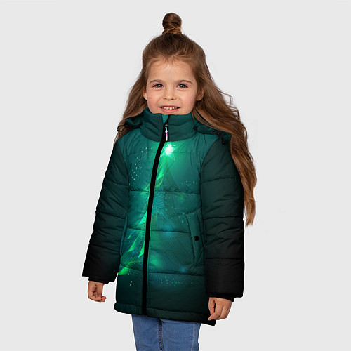 Зимняя куртка для девочки Новогодняя неоновая кибер-елочка / 3D-Черный – фото 3