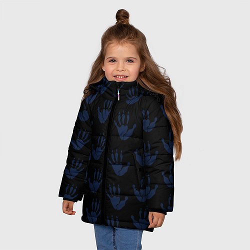 Зимняя куртка для девочки Лапки опоссума синие на чёрном / 3D-Черный – фото 3