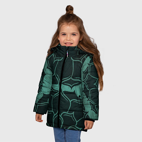Зимняя куртка для девочки Абстрактный цветочный узор / 3D-Черный – фото 3
