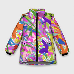 Куртка зимняя для девочки Сочные краски лета и бабочки, цвет: 3D-светло-серый