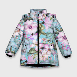 Куртка зимняя для девочки Яблоня в цвету акварель, цвет: 3D-черный