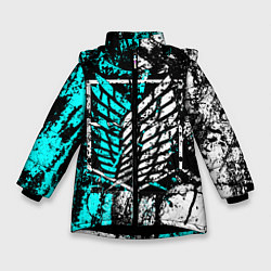 Куртка зимняя для девочки Атака титанов гранж, цвет: 3D-черный