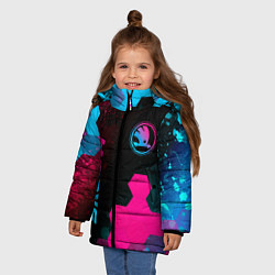 Куртка зимняя для девочки Skoda - neon gradient: надпись, символ, цвет: 3D-черный — фото 2