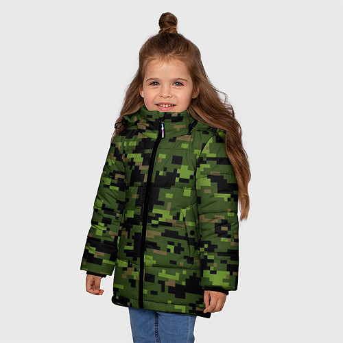 Зимняя куртка для девочки Камуфляж лесной пиксель / 3D-Черный – фото 3