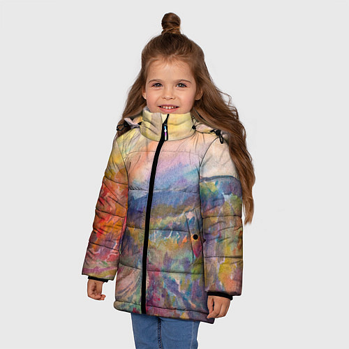 Зимняя куртка для девочки Осенний пейзаж акварель / 3D-Черный – фото 3