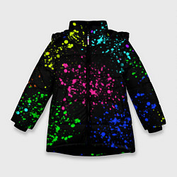 Куртка зимняя для девочки Брызги неоновых красок, цвет: 3D-черный